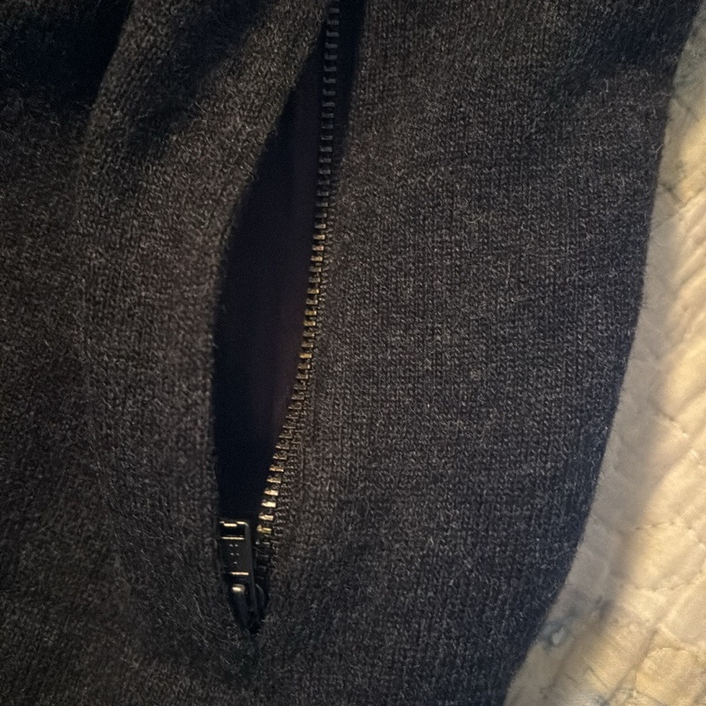Eileen Fisher Moto Asymmetrical Zip Up Wool Blend Sweater Jacket Dark Gray XS - Picture 6 of 10